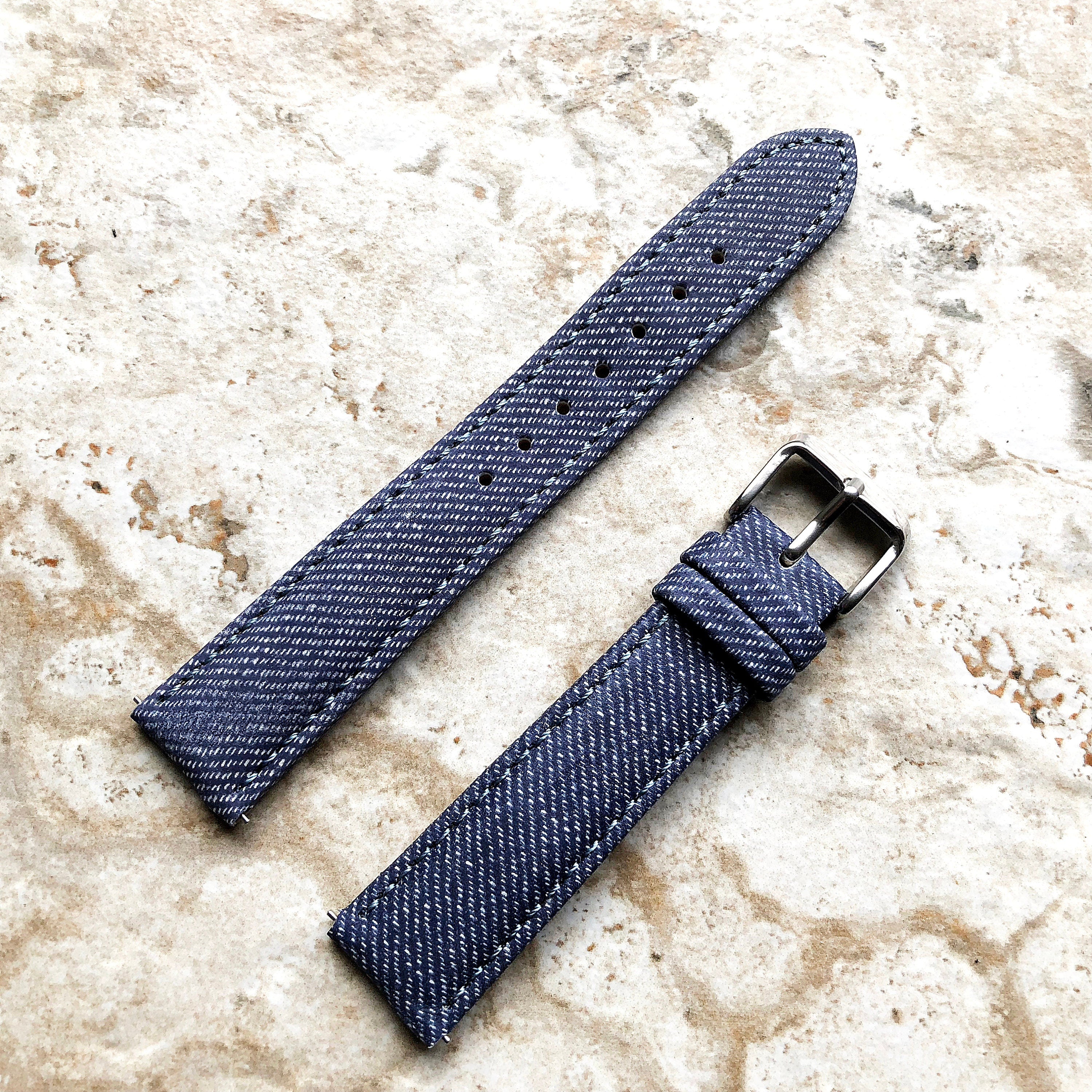 18mm Width Jeans JDB Soft Leather Watch Strap Band Stitched for Wrist Hand Watches - Quick Release Pins Included Easy and Ready to Attach